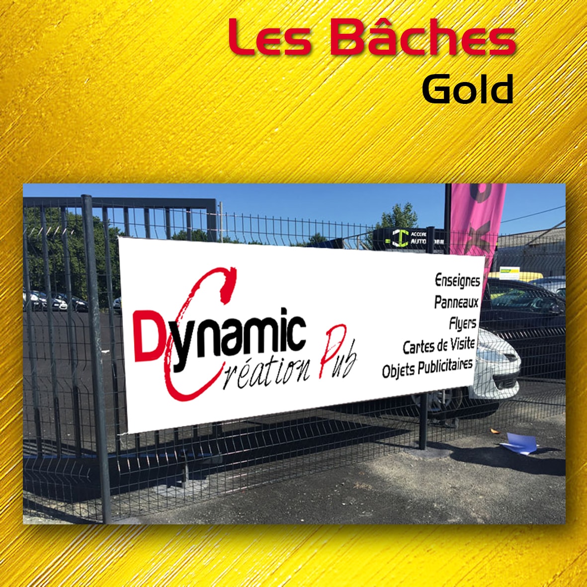 Bâche personnalisable Gold extérieur enduite - bâche promo haut de gamme - Promotion d'entreprise - Bâche d'affichage extérieure 